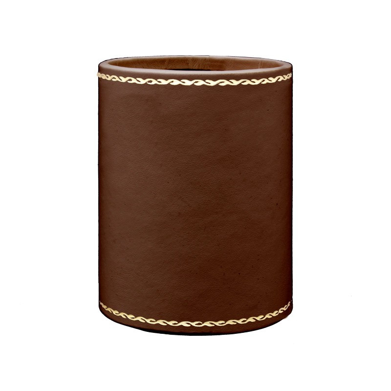Cuoio leather pen holder - Conti Borbone - Pen holder in brown calf leather, gold print 90