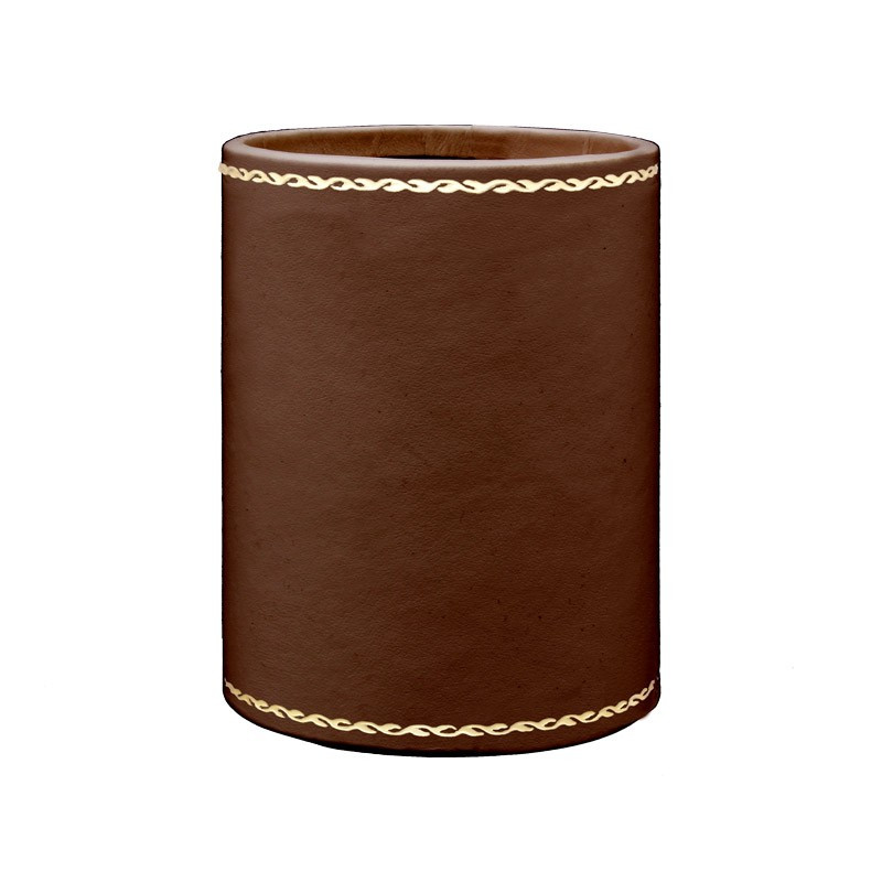 Portapenne in pelle cuoio - Conti Borbone - porta penne in pelle di vitello marrone stampa oro 90