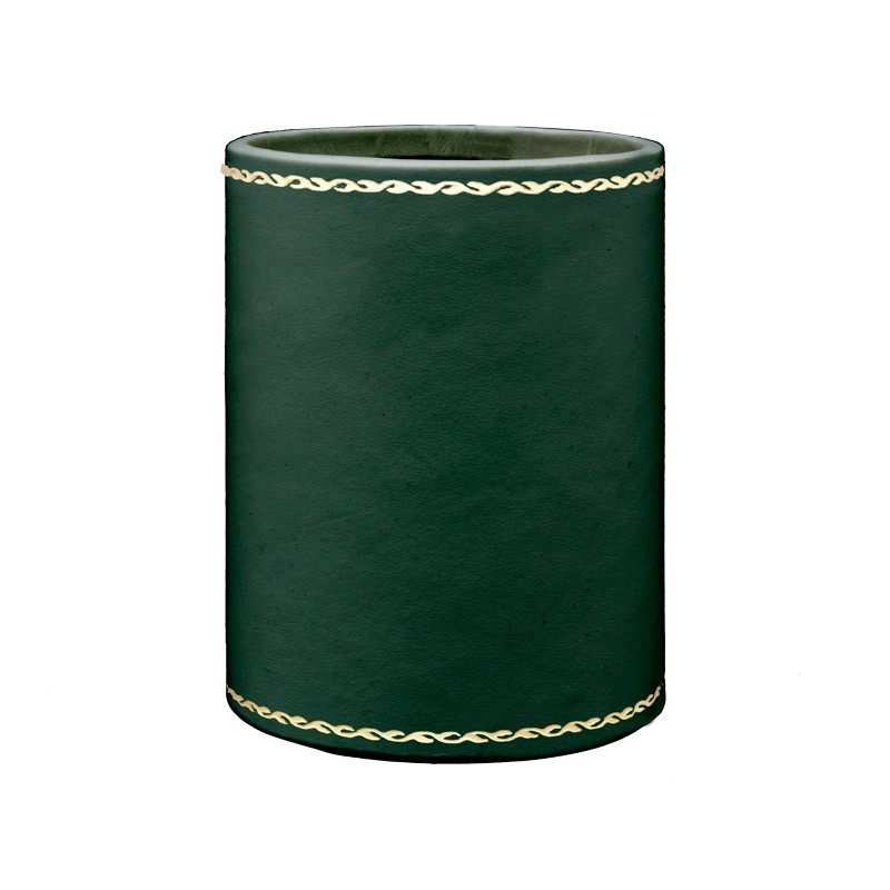 Pino leather pen holder - Conti Borbone - Pen holder in green calf leather, gold decoration 90