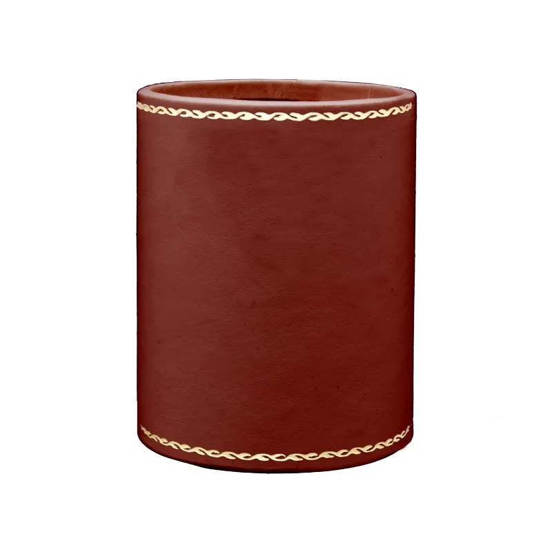 Portapenne in pelle rosso fragola - Conti Borbone - porta penne in pelle di vitello rosso fragola decorazione oro 90