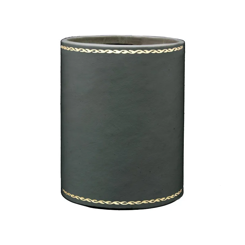Anthracite leather pen holder - Conti Borbone - Pen holder in grey calf leather gold decoration 90