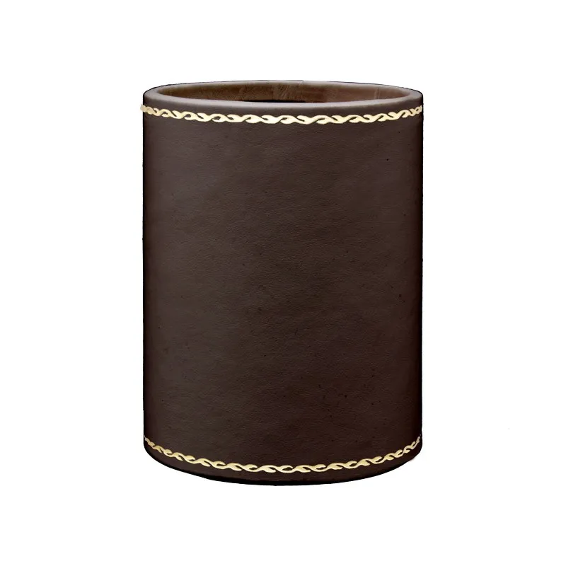 Portapenne in pelle Cioccolato - Conti Borbone - porta penne in pelle di vitello marrone decorazione in oro 90