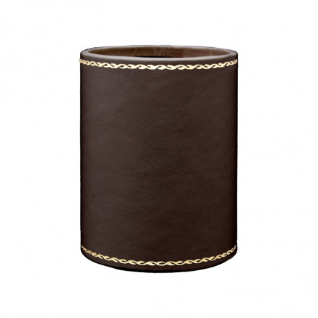 Chocolate leather pen holder - Conti Borbone - Pen holder in brown calf leather gold decoration 90