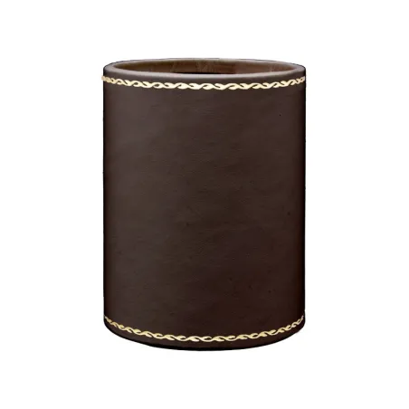 Portapenne in pelle Cioccolato - Conti Borbone - porta penne in pelle di vitello marrone decorazione in oro 90