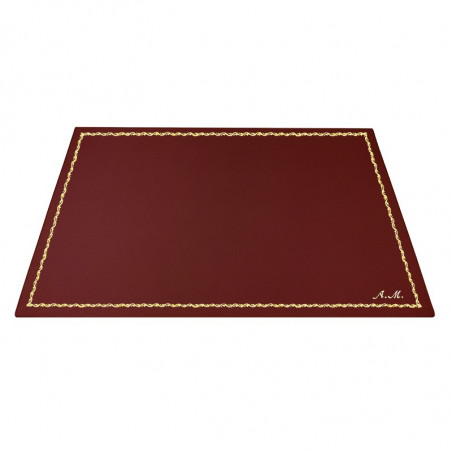 Ruby leather desk pad, burgundy calf leather - Conti Borbone - Customizable mat - Front - 90 decoration - italic