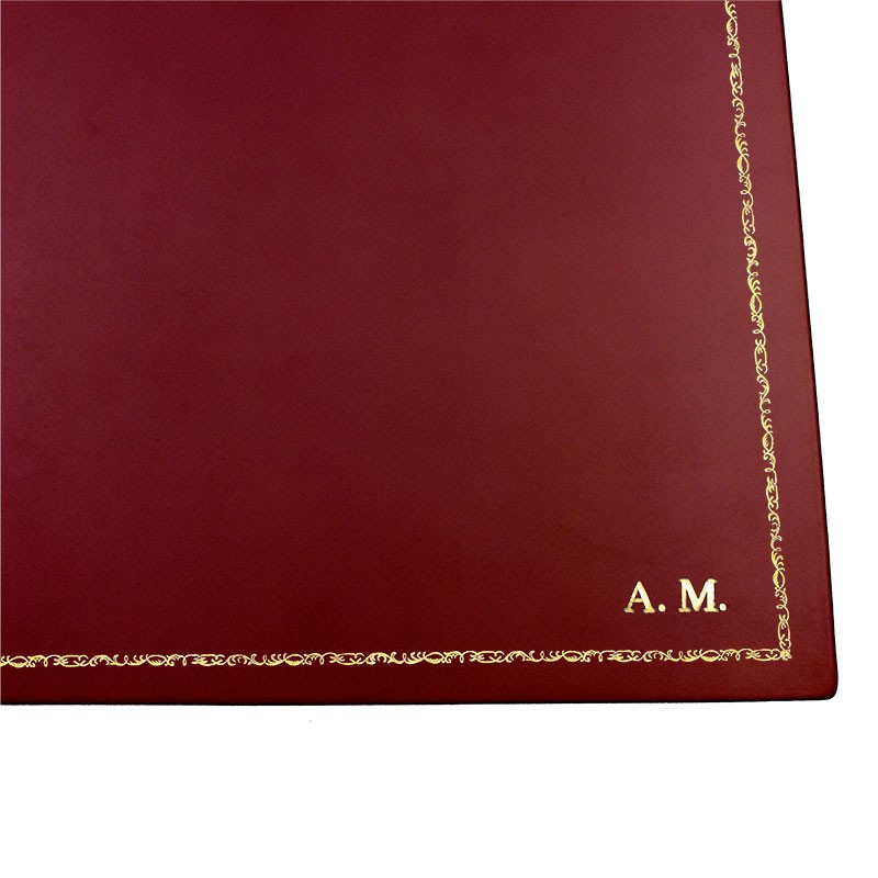 Ruby leather desk pad, burgundy calf leather - Conti Borbone - Customizable mat - Front - 106 decoration - block letters