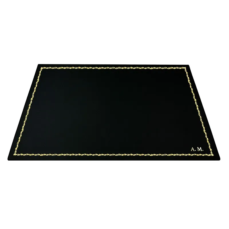 Sous-main en cuir foncé, cuir de veau noir - Conti Borbone - Tapis personnalisable - 90 décorations - lettres capitales