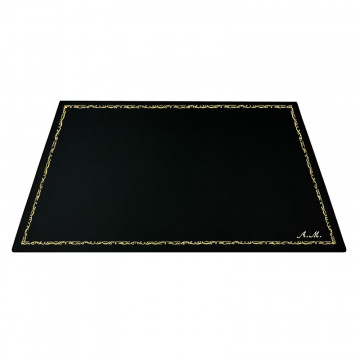 Dark leather desk pad, black calf leather - Conti Borbone - Customizable mat - 106  decoration - italic
