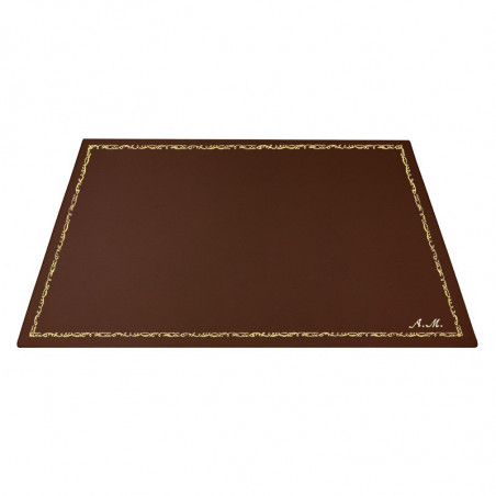 Sottomano pelle Cuoio, pelle di vitello marrone - Conti Borbone - Tappetino personalizzabile - decorazione 106 - corsivo