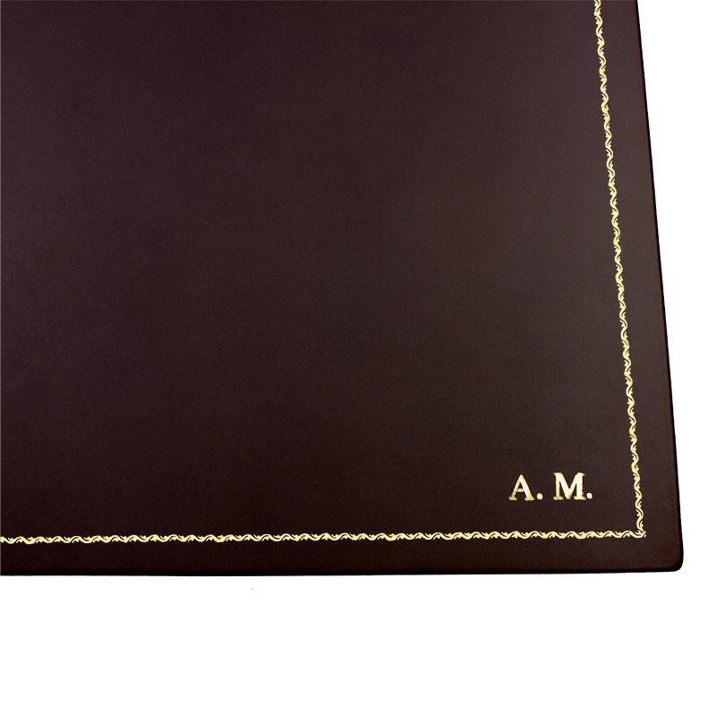 Chocolate leather desk pad, brown calf leather - Conti Borbone - Customizable mat - 90 decoration - block letters