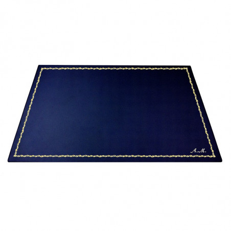 Bluette leather desk pad, blue calf leather - Conti Borbone - Customizable mat - 90 decoration - italic