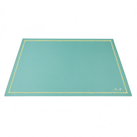 Sous-main en cuir turquoise, cuir de veau bleu - Conti Borbone - Tapis personnalisable - 90 décorations - italique