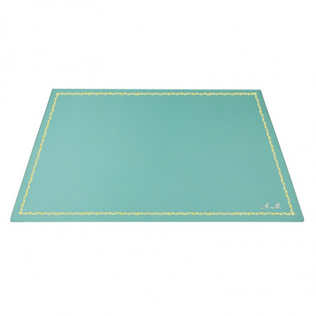 Turquoise leather desk pad, blue calf leather - Conti Borbone - Customizable mat - 90 decoration - italic