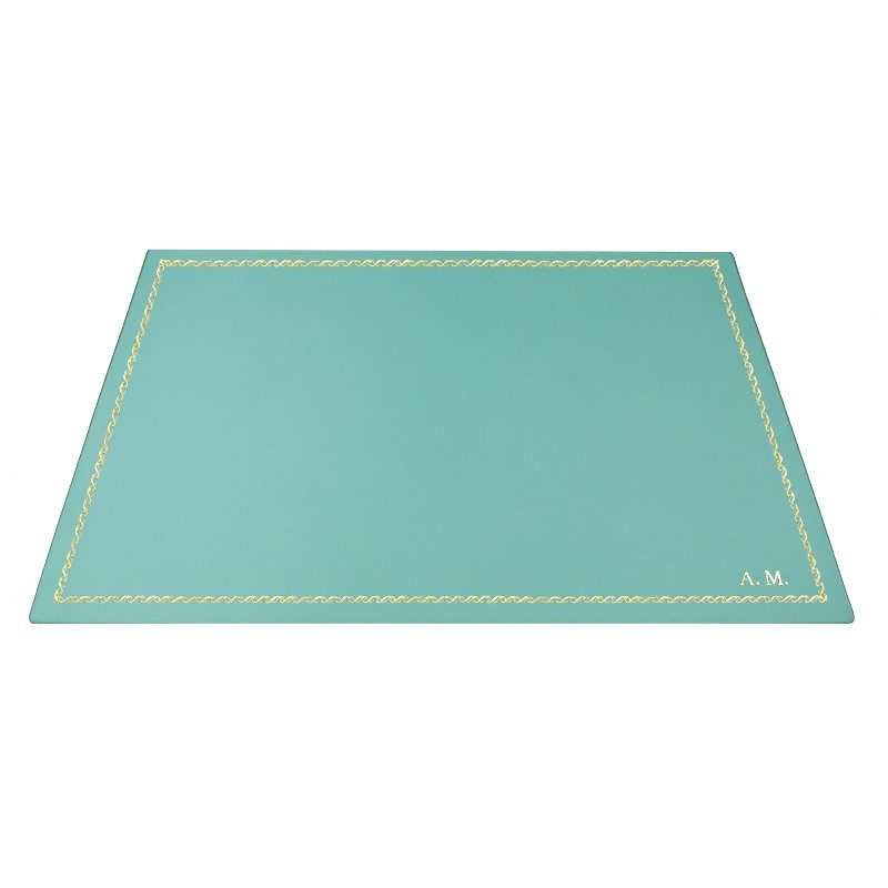 Sous-main en cuir turquoise, cuir de veau bleu - Conti Borbone - Tapis personnalisable - 133 décoration - lettres capitales