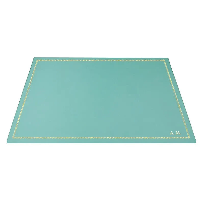 Türkisfarbene Leder-Schreibtischunterlage, blaues Kalbsleder - Conti Borbone - Personalisierbare Unterlage - 133 Dekoration - Bl