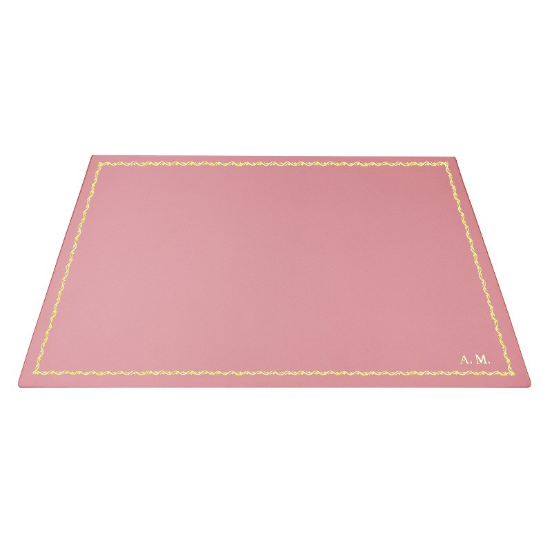 Camelia leather desk pad, pink calf leather - Conti Borbone - Customizable mat - 90 decoration - block letters