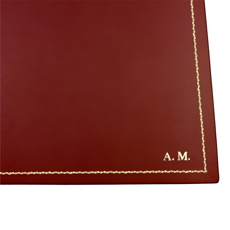 Strawberry leather desk pad, red calf leather - Conti Borbone - Customizable mat - 90 decoration - block letters