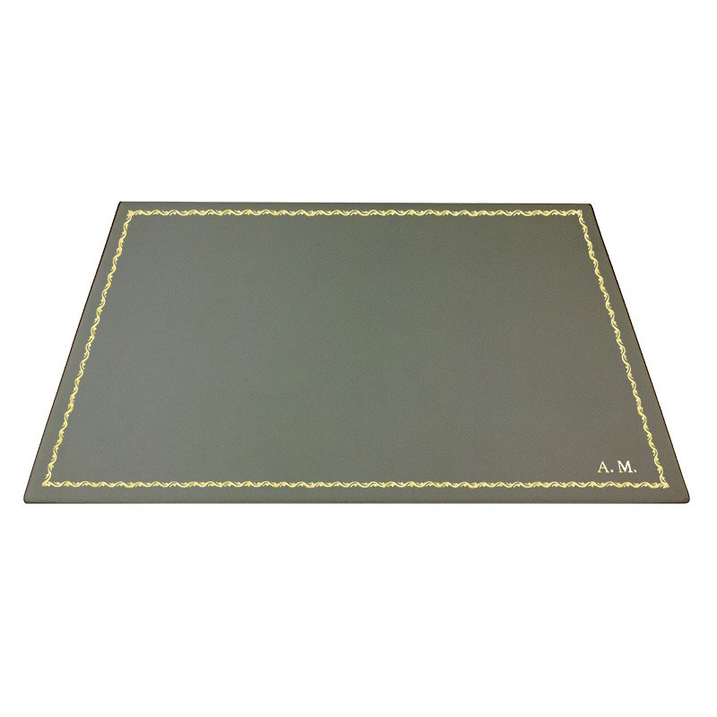 Graphite leather desk pad, gray calf leather - Conti Borbone - Customizable mat - 90 decoration - block letters
