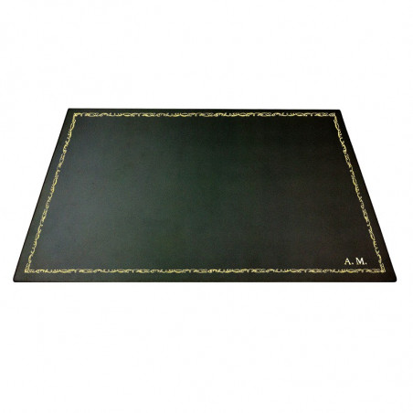 Anthracite leather desk pad, gray calf leather - Conti Borbone - Customizable mat - 106 decoration - block letters