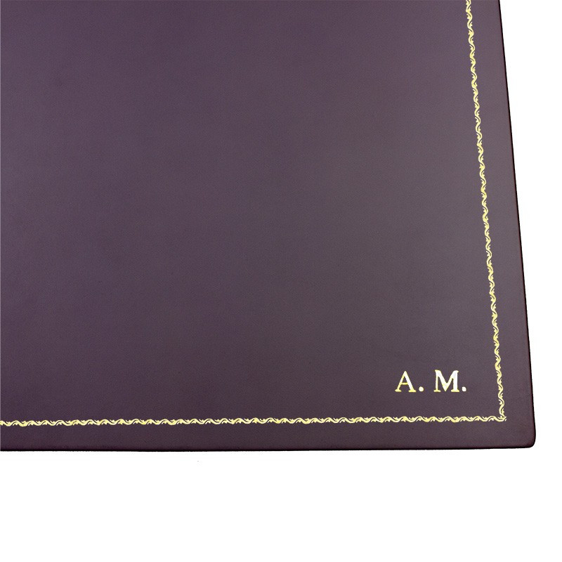 Aubergine leather desk pad, violet calf leather - Conti Borbone - Customizable mat - 90 decoration - block letters