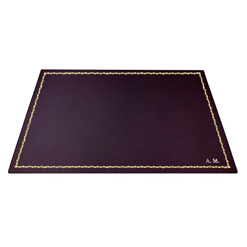 Sous-main en cuir aubergine, cuir de veau violet - Conti Borbone - Tapis personnalisable - 90 décorations - lettres capitales