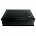 Dark leather box -  smooth black calfskin - Conti Borbone - flocked interior - gold decoration - block letters - side
