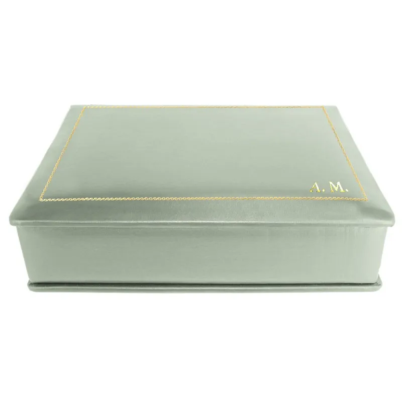 Cofanetto pelle Aqua in pelle di vitello liscio azzurro - Conti Borbone - decorazione in oro - stampatello - alto