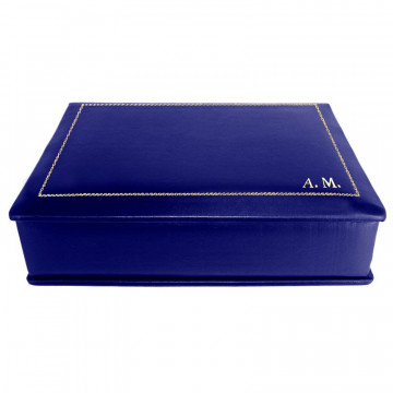 Bluette leather box -  smooth blue calfskin - Conti Borbone - flocked interior - gold decoration - block letters - side