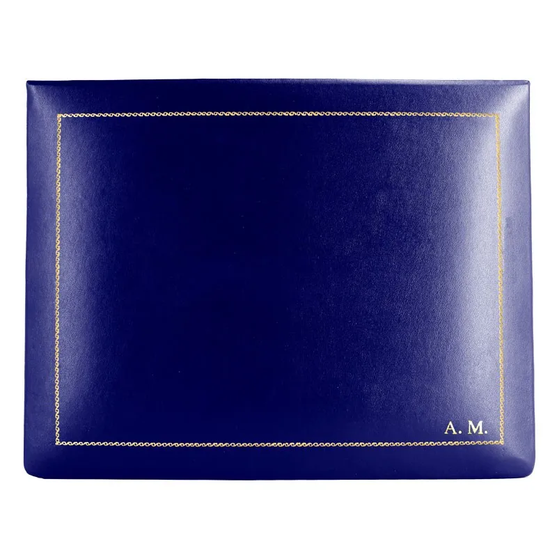 Blaue Lederschatulle - glattes blaues Kalbsleder - Conti Borbone - beflockte Innenseite - Goldverzierung - Blockschrift - hoch