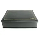 Estuche de piel antracita - piel de becerro lisa gris - Conti Borbone - interior flocado - decoración dorada - letras mayúsculas