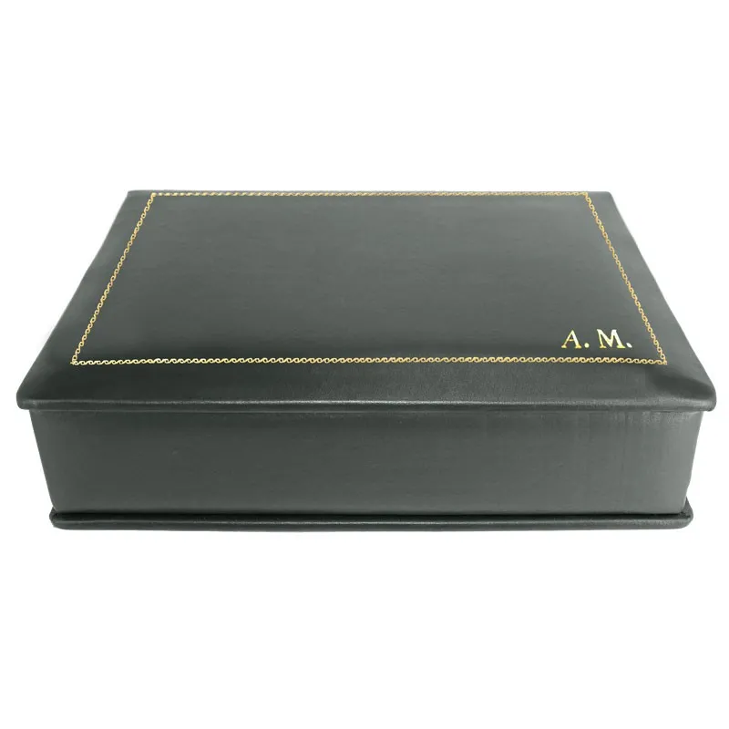 Anthracite leather box -  smooth gray calfskin - Conti Borbone - flocked interior - gold decoration - block letters - side