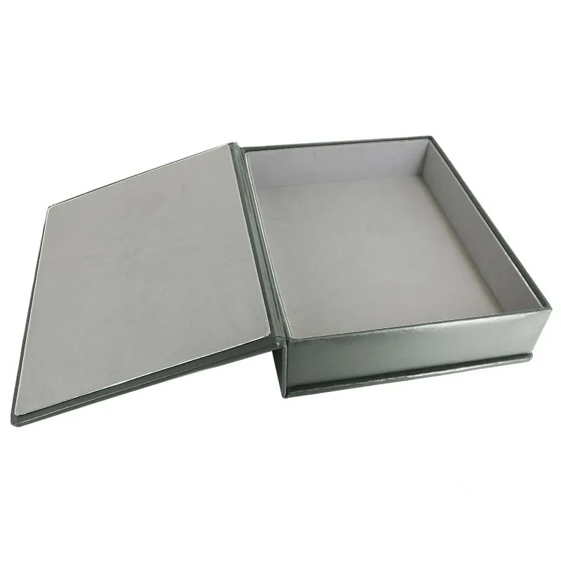 Boîte en cuir graphite - cuir de veau lisse gris - Conti Borbone - intérieur floqué