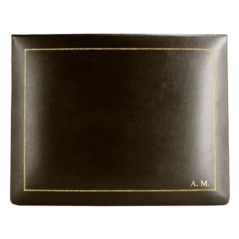 Cofanetto pelle Cioccolato in pelle di vitello liscio marrone - Conti Borbone - decorazione in oro - corsivo - alto