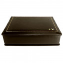 Chocolate leather box -  smooth brown calfskin - Conti Borbone - flocked interior - gold decoration - italic - side