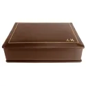 Cuoio leather box -  smooth brown calfskin - Conti Borbone - flocked interior - gold decoration - block letters - side