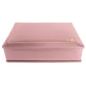 Caja de piel Camelia - piel de becerro lisa rosa - Conti Borbone - interior flocado - decoración dorada - letras mayúsculas - la