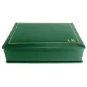 Boîte en cuir Pino - cuir de veau lisse vert - Conti Borbone - intérieur floqué - décor doré - lettres capitales - côté