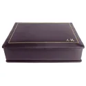 Aubergine leather box -  smooth violet calfskin - Conti Borbone - flocked interior - gold decoration - block letters - side