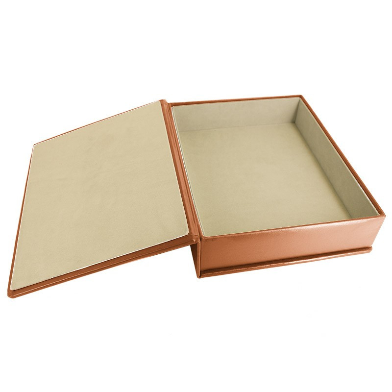 Pumpkin leather box -  smooth orange calfskin - Conti Borbone - flocked interior