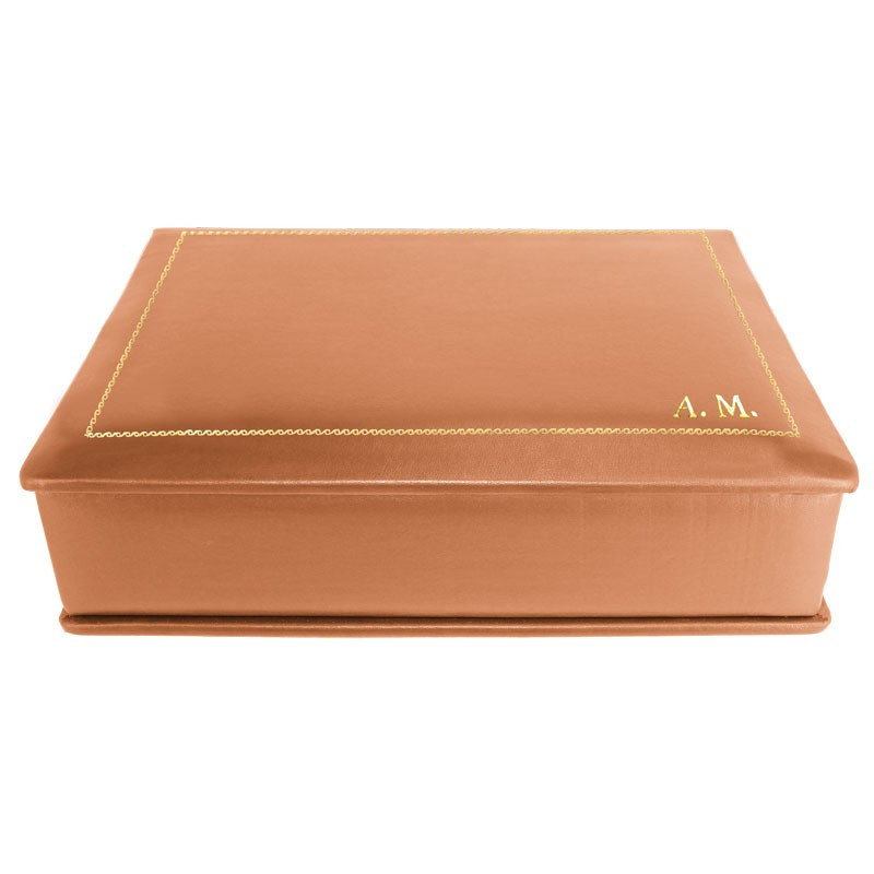 Cofanetto pelle Zucca in pelle di vitello liscio arancione - Conti Borbone - decorazione in oro - stampatello - lato