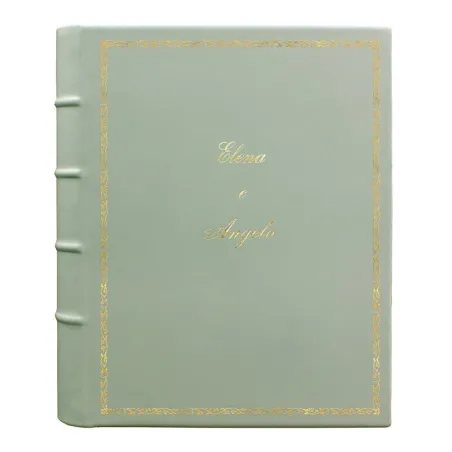 Aqua leather photo album - Conti Borbone - light blue calskin - Standard - decoration 27 - italic