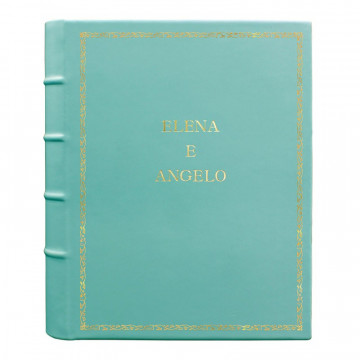Turquoise leather photo album - Conti Borbone - light blue calskin - Standard - 27 - block letters