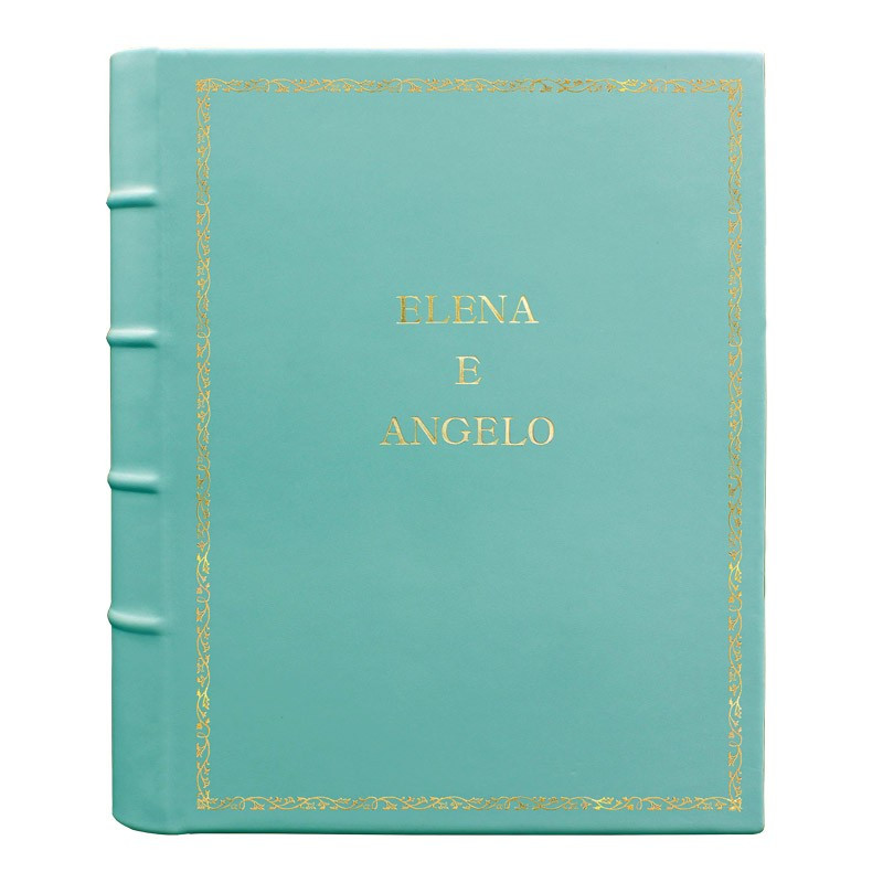 Turquoise leather photo album - Conti Borbone - light blue calskin - Standard - 27 - block letters