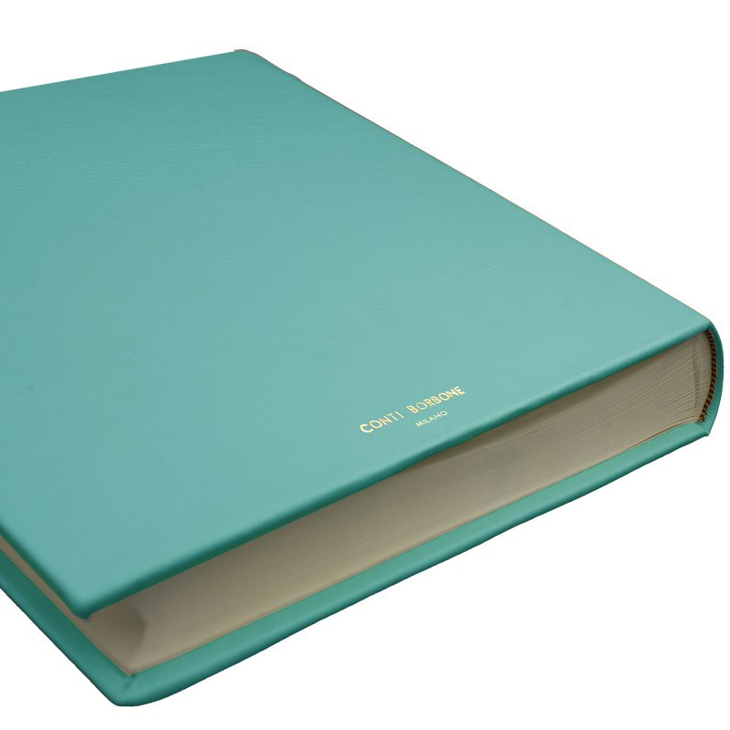 Turquoise leather photo album - Conti Borbone - light blue calskin - brand