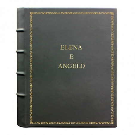 Anthracite leather photo album - Conti Borbone - dark gray calskin - Standard - 27 - block letters