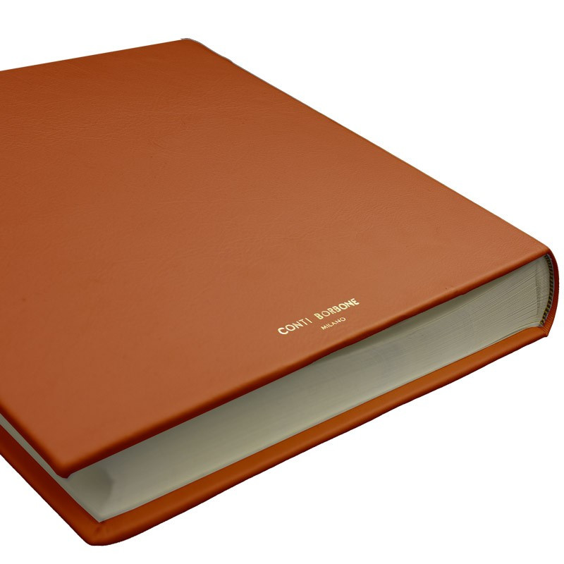 Pumpkin leather photo album - Conti Borbone - orange calskin - brand