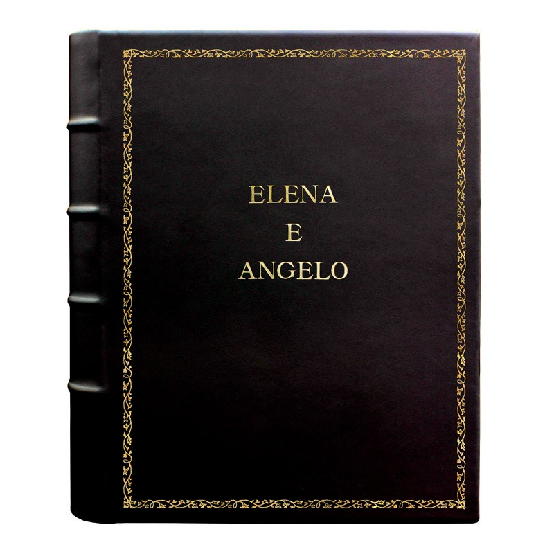 Dark leather photo album - Conti Borbone - black calskin - Standard - 27 - block letters