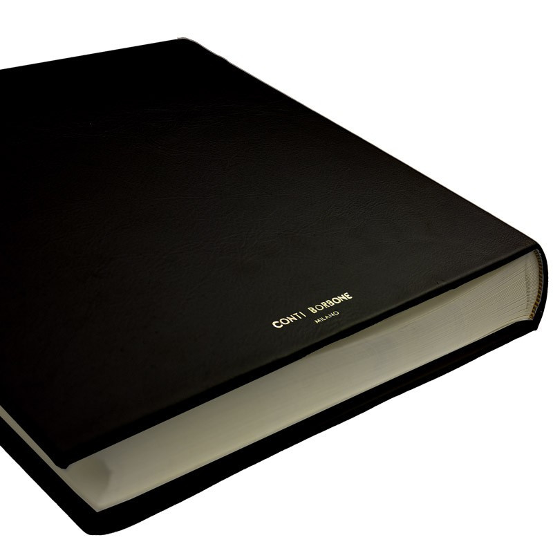 Dark leather photo album - Conti Borbone - black calskin  - brand