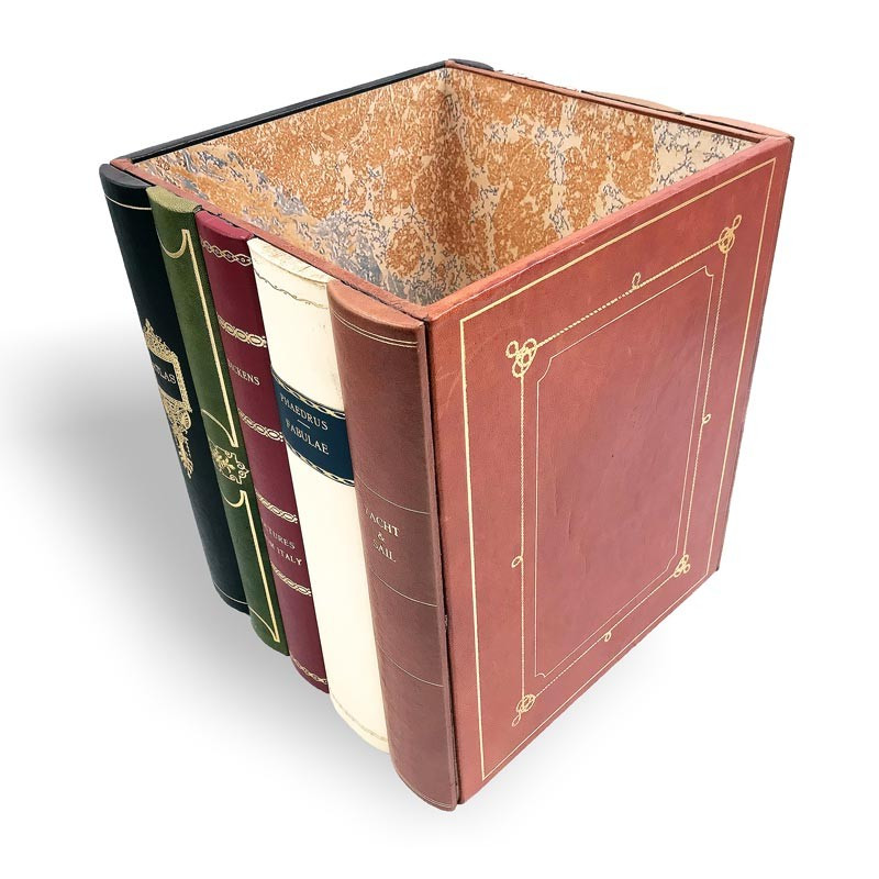 Corbeille à papier en cuir avec faux livres - Conti Borbone - Milan Italie