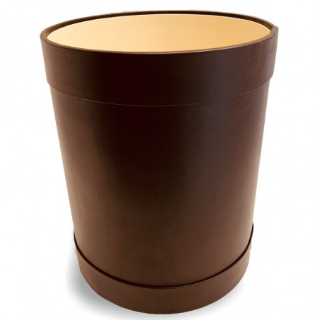 Brown leather round waste paper basket - Conti Borbone - Leather round waste paper bin